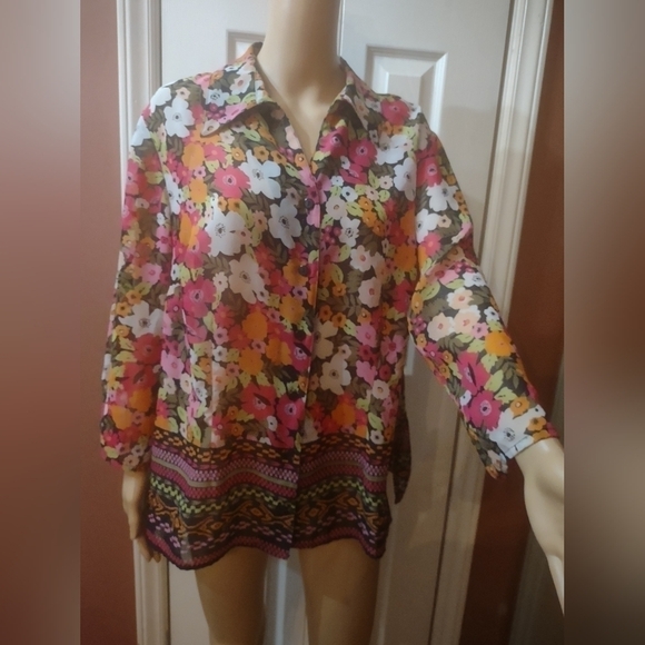 Notations Tops - Notations women's plus size 2x floral long sleeve button up shirt blouse top